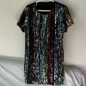 Vibrant Striped Sequin Mini Dress